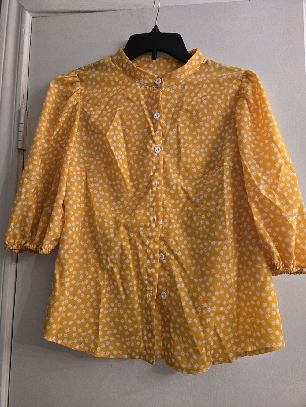 SHEIN Yellow and White Floral Button-Up Blouse